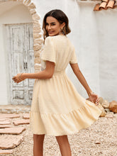 Women's summer V-neck solid color waist cinching dress